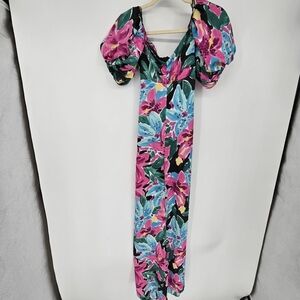 Zara V neck floral puff sleeve short silky romper wide leg small